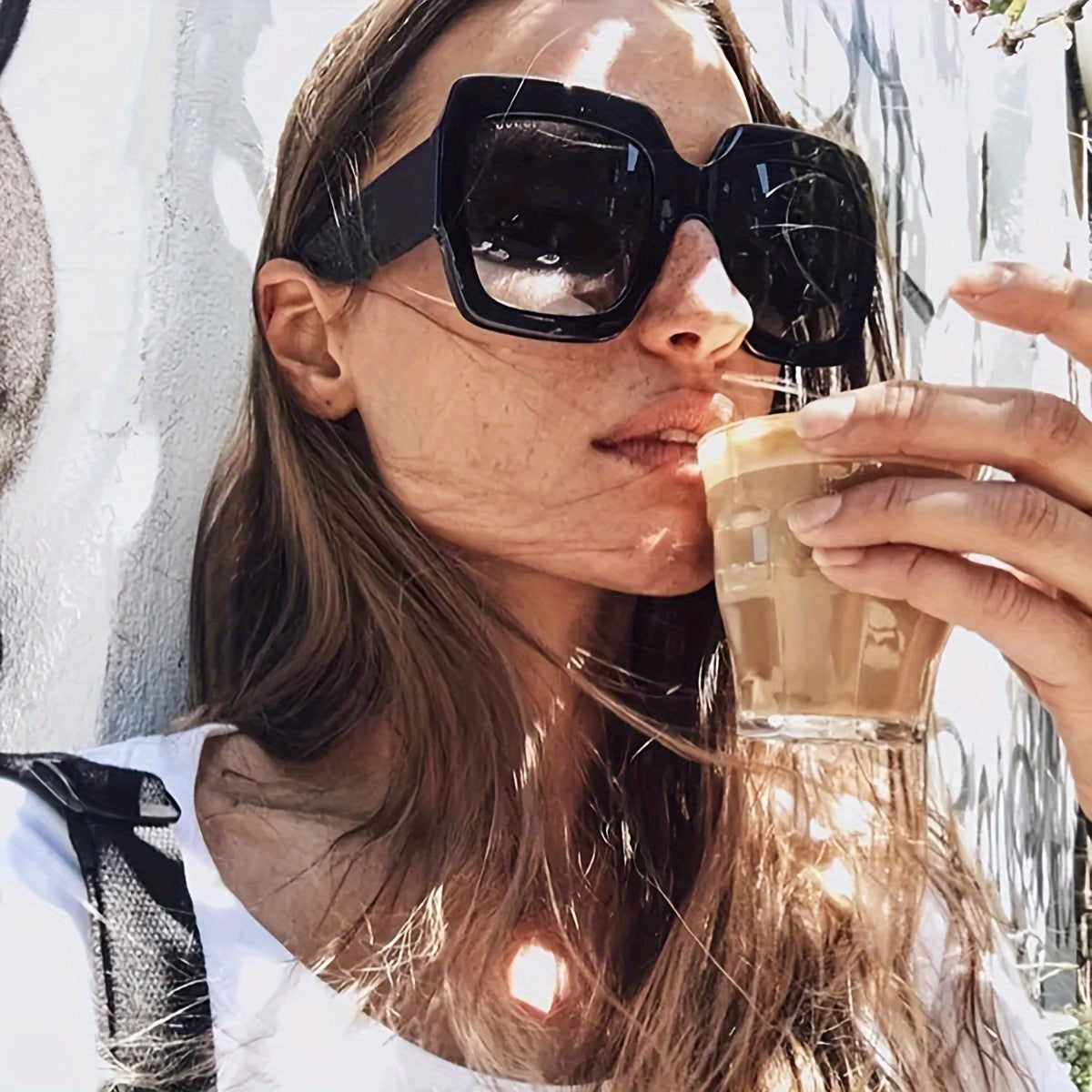 Fashion Square Oversized Glasses for Women, Polycarbonate Frame, Anti-Reflective Resin Lens, Decorative Eyewear